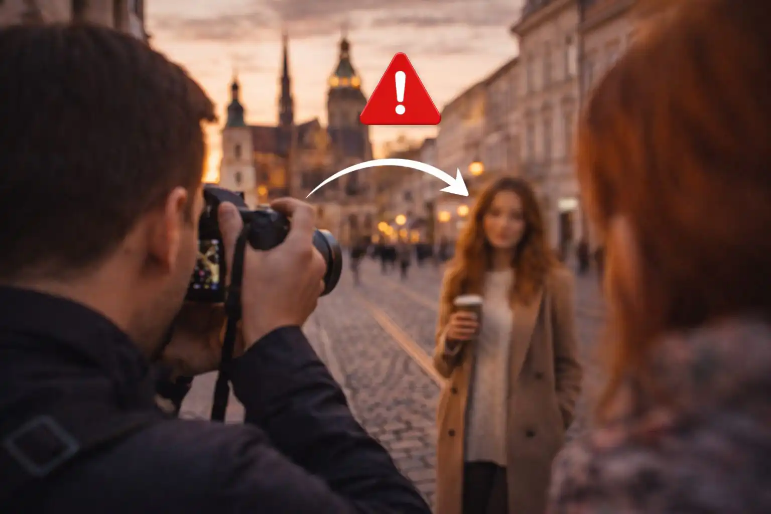 Ruky držiace smartfón pri fotení historického centra Košíc počas zlatej hodinky – fotografovanie Košíc mobilom