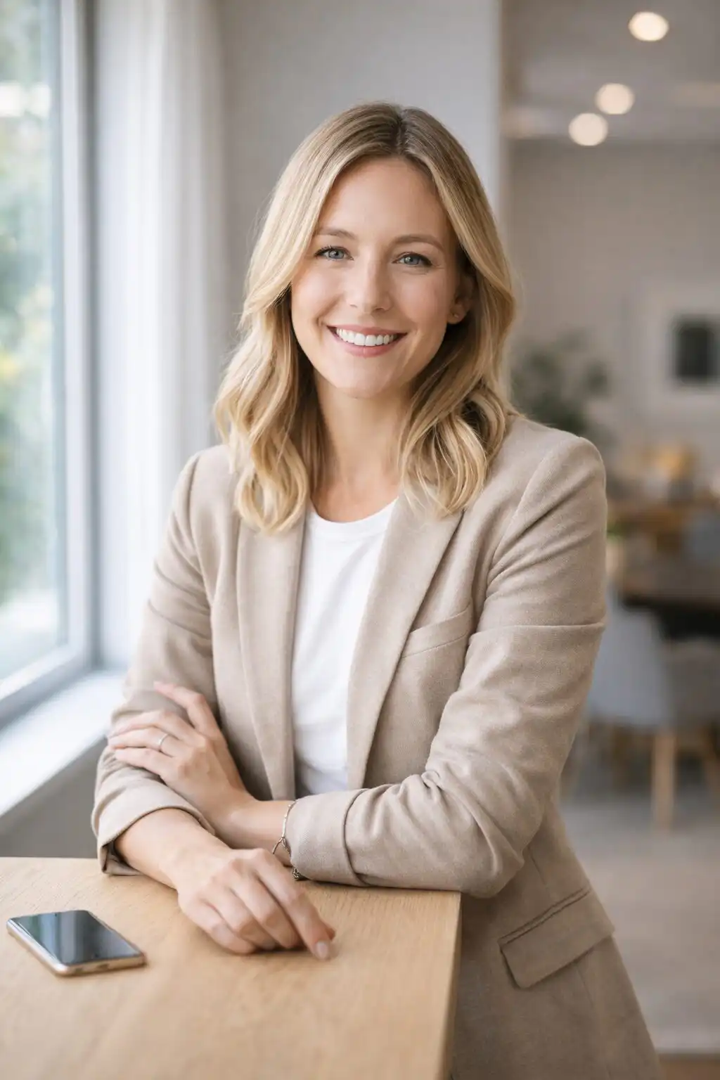 Personal branding portrét pri okne v modernom interiéri