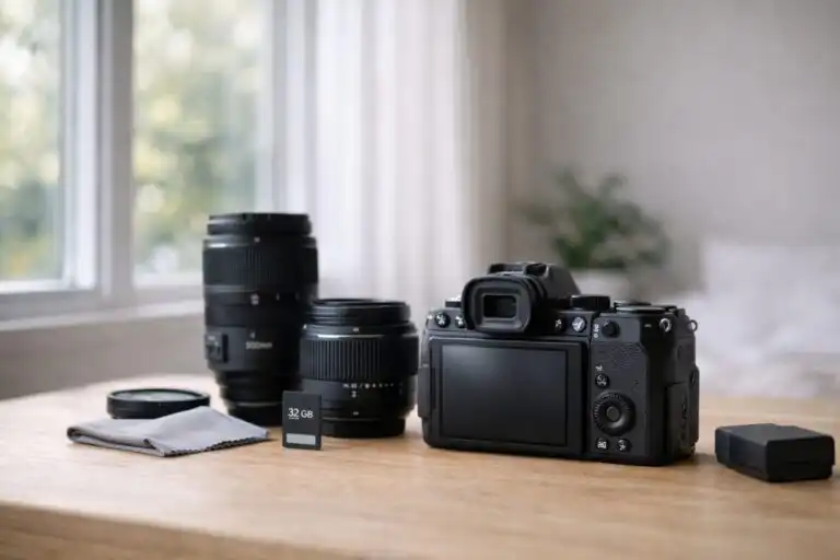 fotograficka technika pre zaciatocnikov fotoaparat a objektivy na stole pri okne