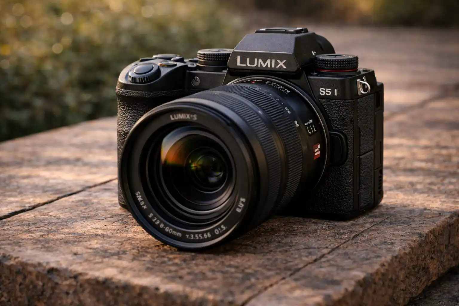 Panasonic Lumix S5 II s nasadeným objektívom Lumix S počas fotenia v exteriéri, full frame bezzrkadlovka pripravená na portréty, krajinu aj video tvorbu