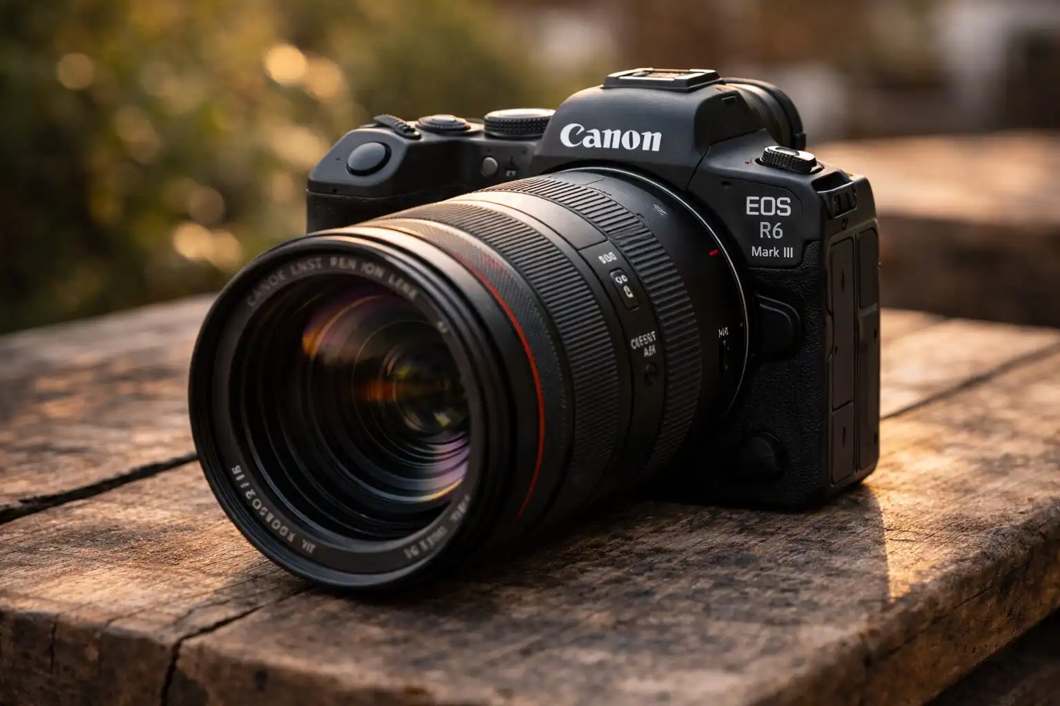 Canon EOS R6 Mark III s nasadeným RF objektívom počas fotenia v exteriéri, profesionálna full frame bezzrkadlovka pripravená na športové aj portrétne zábery