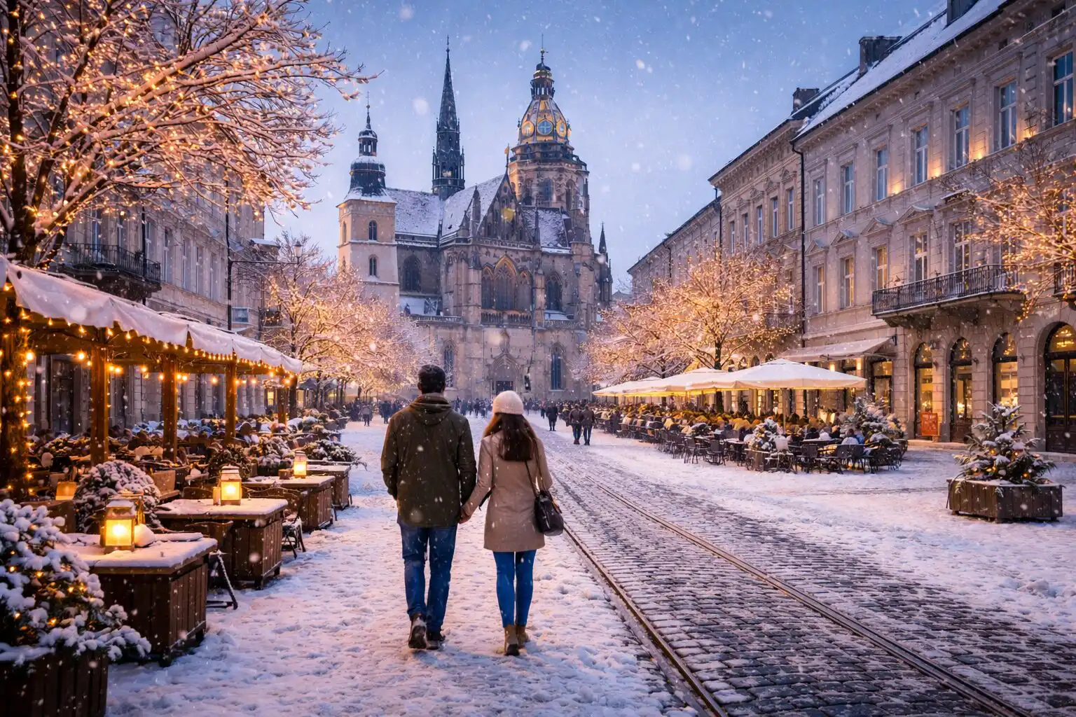 Historická architektúra Dóm svätej Alžbety Košice v zimnom svetle