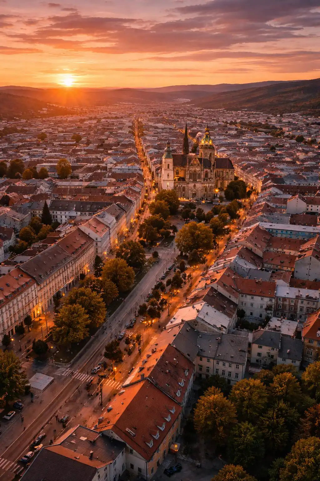 Fotograf prechádzajúci historickým centrom Košíc počas podvečerného svetla – fotografické trasy Košíc