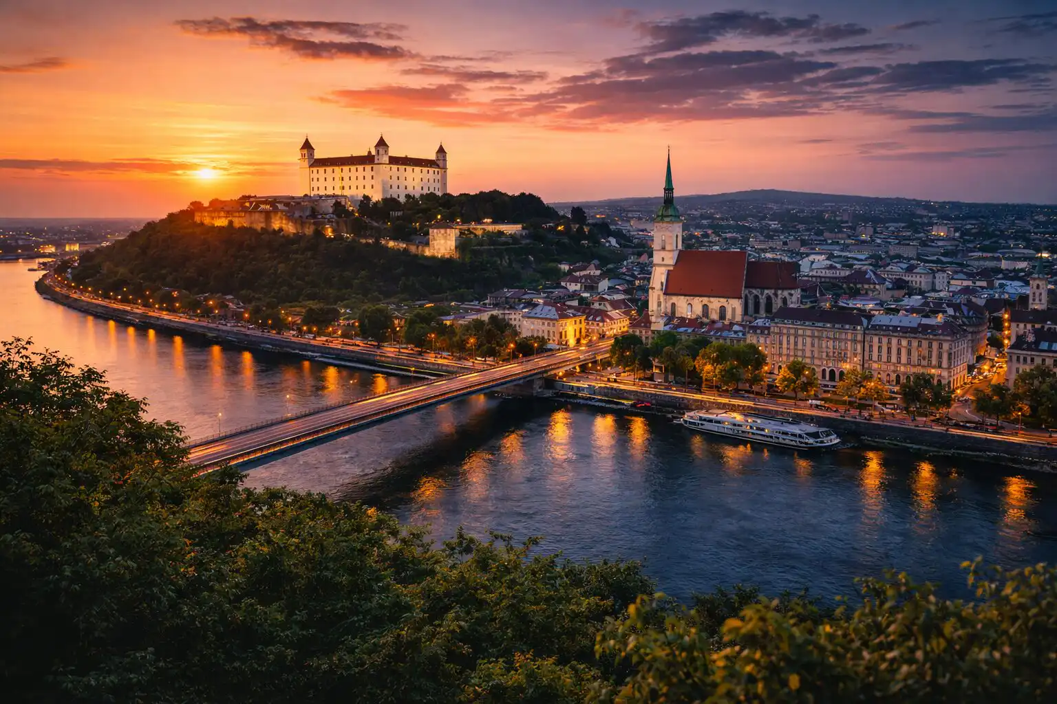 Bratislava pri Dunaji počas ranného svetla