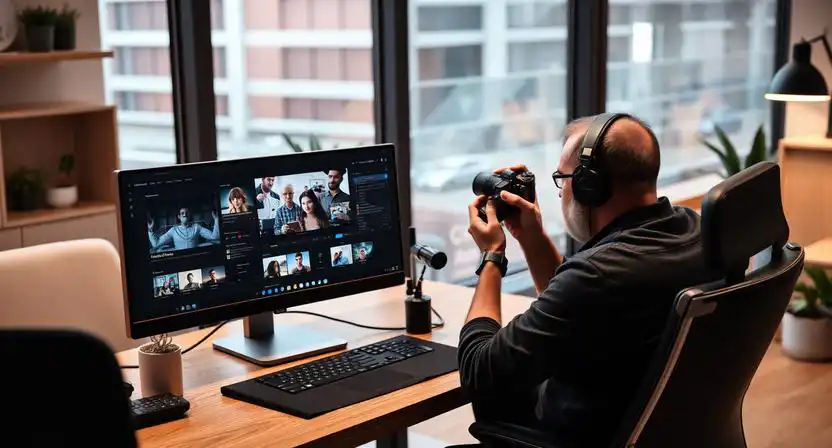 porovnanie programov na upravu fotografii lightroom photoshop snapseed vsco na monitore fotografa