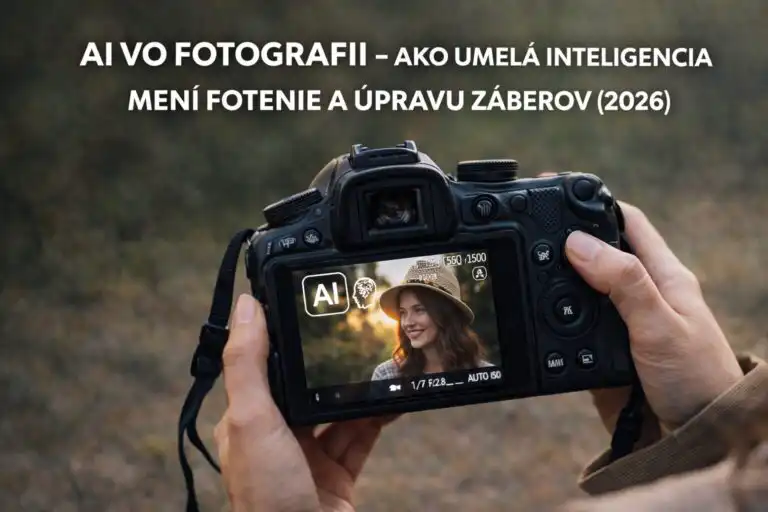Fotograf upravuje záber na notebooku pomocou umelej inteligencie, moderný pracovný postup fotografa s AI nástrojmi pri úprave fotografií