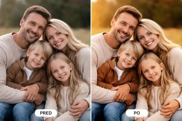 Rodinný portrét s hrejivými teplými tónmi, zachovaná prirodzenosť pokožky