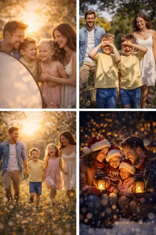 Ako fotiť rodinné portréty vonku pri špeciálnych svetelných podmienkach: protisvetlo, tieň, kontrasty a nočné scény