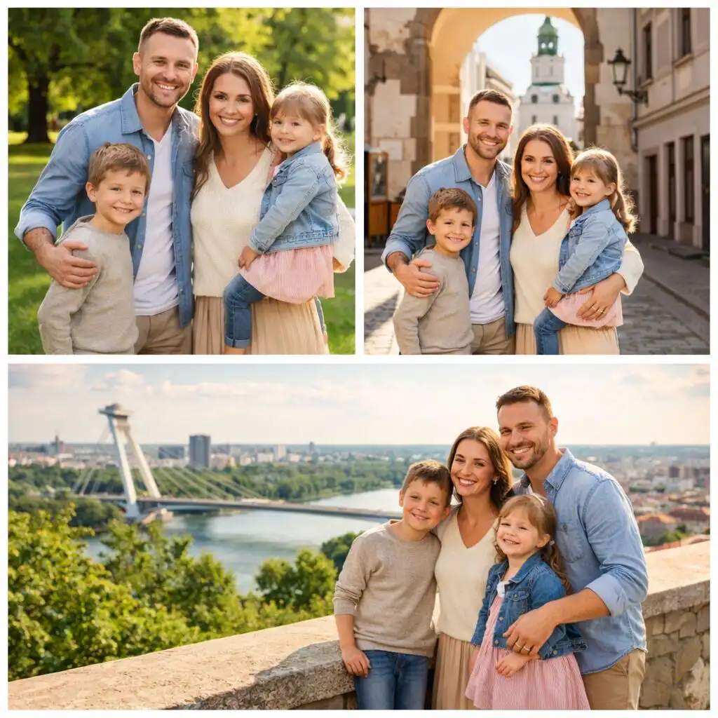 Rodinný okamih na chodníku mesta