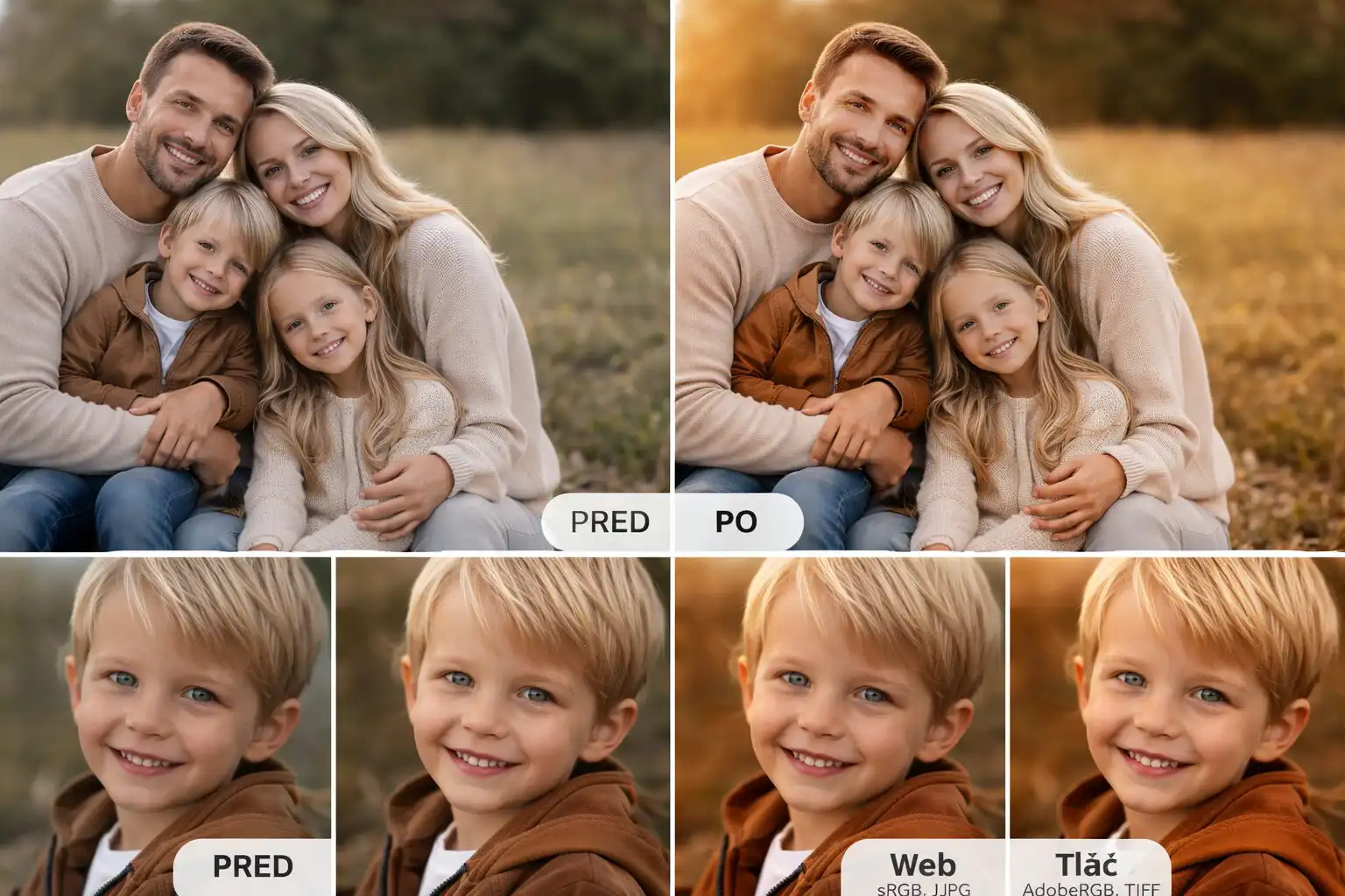 Pred a po úprave rodinného portrétu Leica Noctilux‑M 35 mm f/1.2