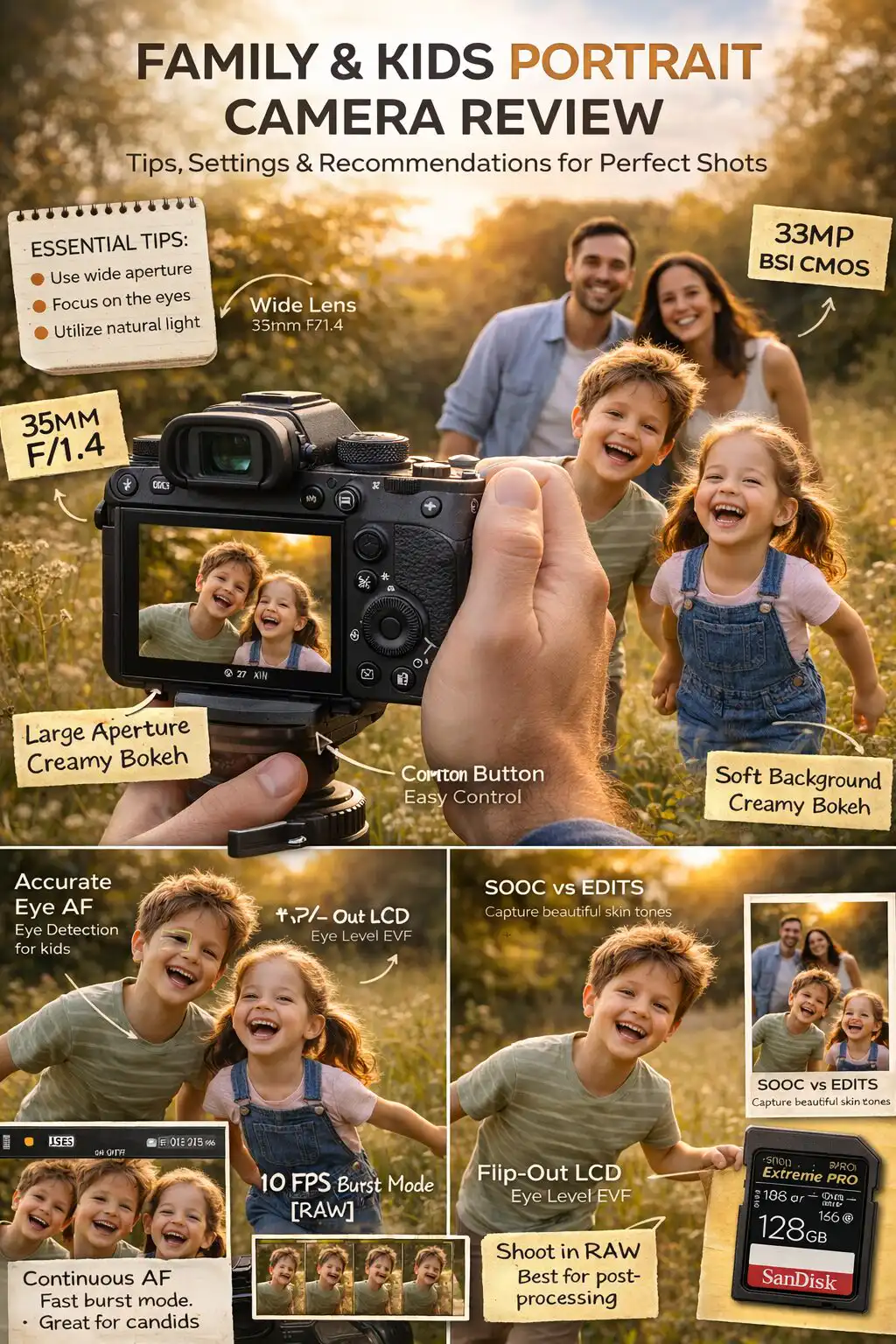 Podrobna recenzia fotoaparatu vhodneho pre rodinne a detske portrety. Tipy, nastavenia a odporucania pre dokonalé snimky, plus rady pre fotografov.