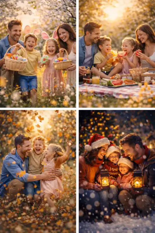 Ako fotiť rodinné portréty vonku pri špeciálnych udalostiach a sviatkoch počas ročných období