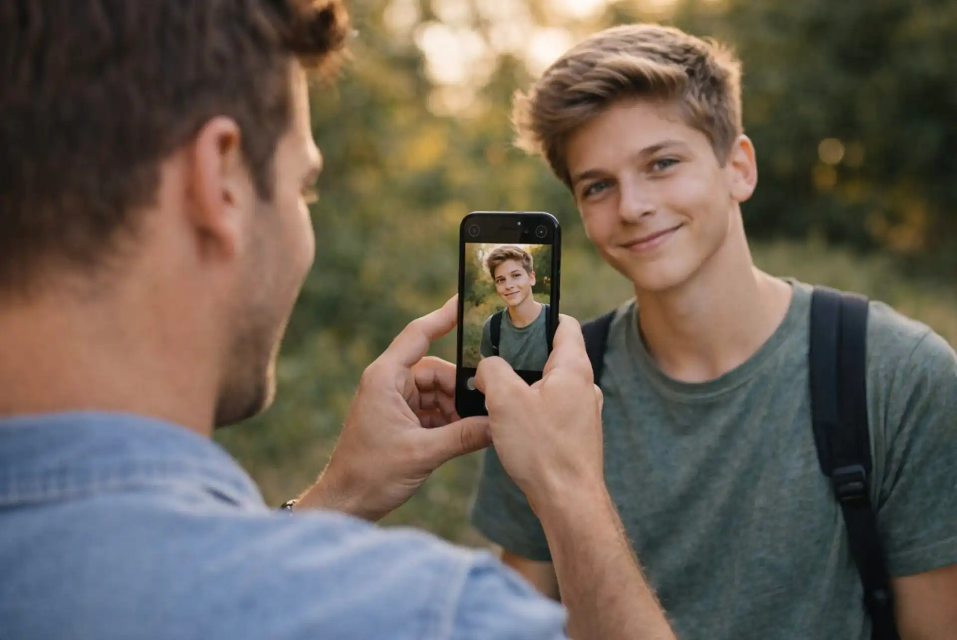 portrét fotografa nasnímaný mobilom s prirodzeným svetlom a rozmazaným pozadím