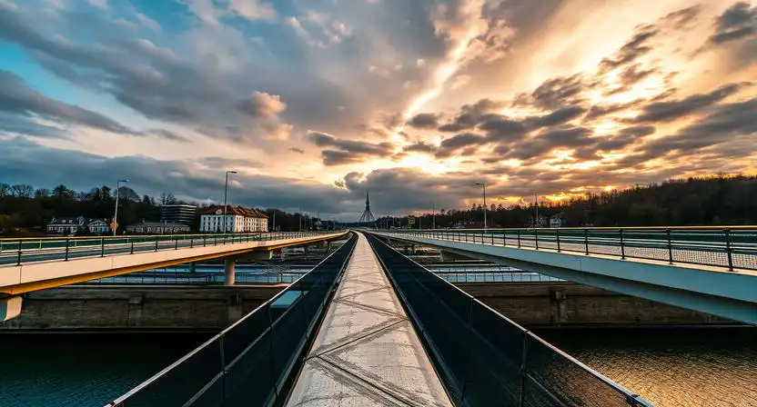 Perspektíva vo fotografii na modernom moste s líniami smerujúcimi do diaľky