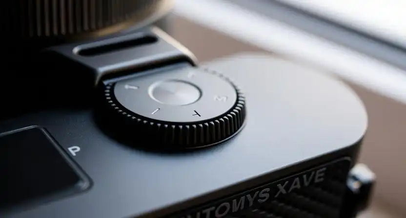 Volič režimov na fotoaparáte s režimami P A Av S Tv a M