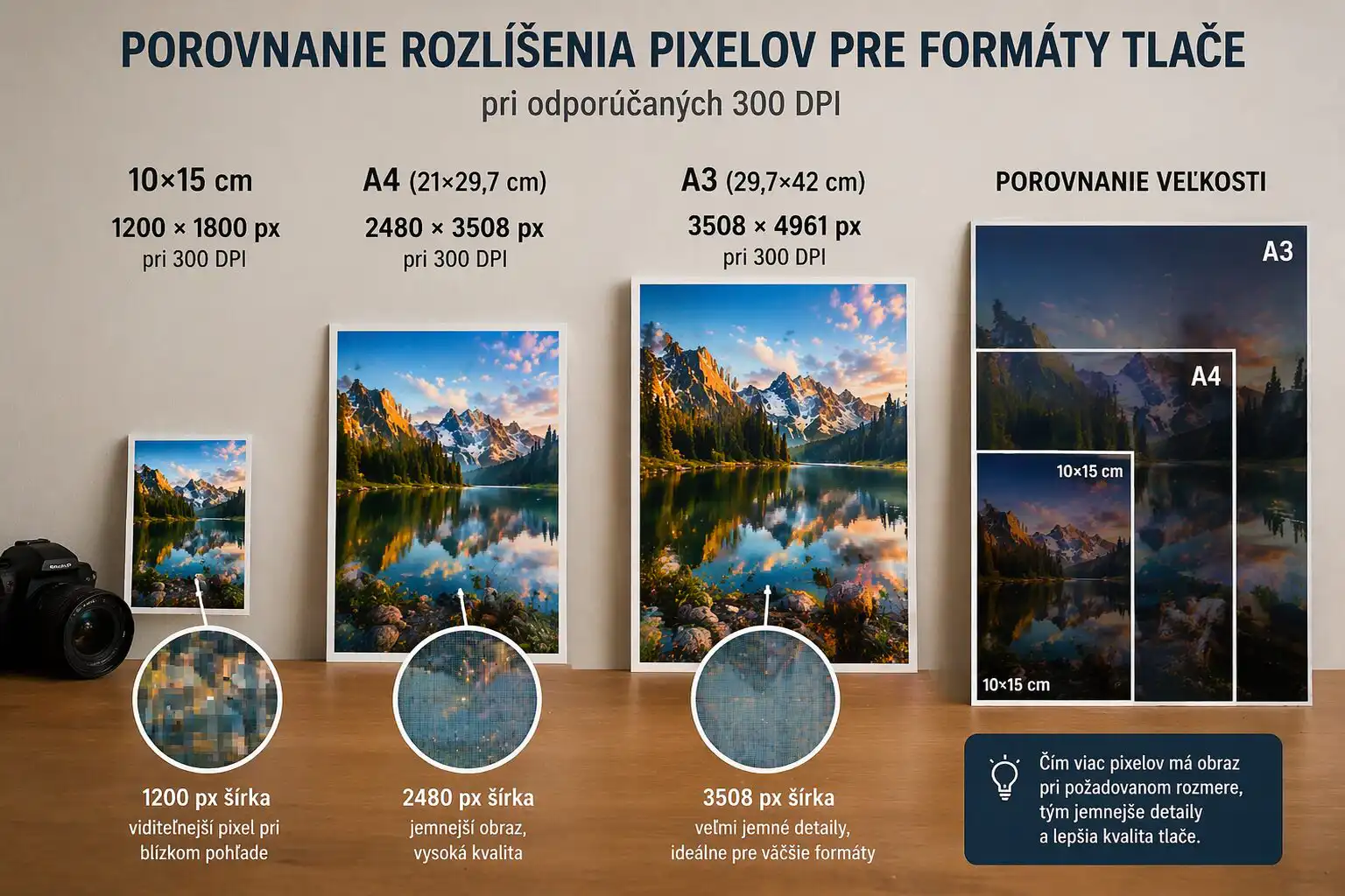 porovnanie rozlisenia pixelov pre format 10x15 a4 a a3 pri tlaci fotografii