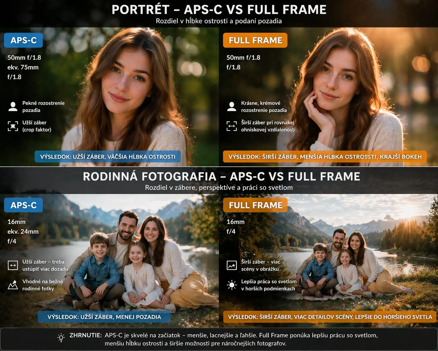 ukážka portrétu a rodinnej fotografie pri rozhodovaní medzi aps-c a full frame