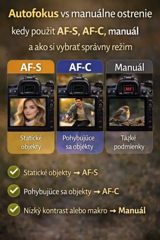 Režimy ostrenia vo fotografii – AF-S, AF-C, manuálne ostrenie a kedy ktorý použiť, aby boli fotky naozaj ostré