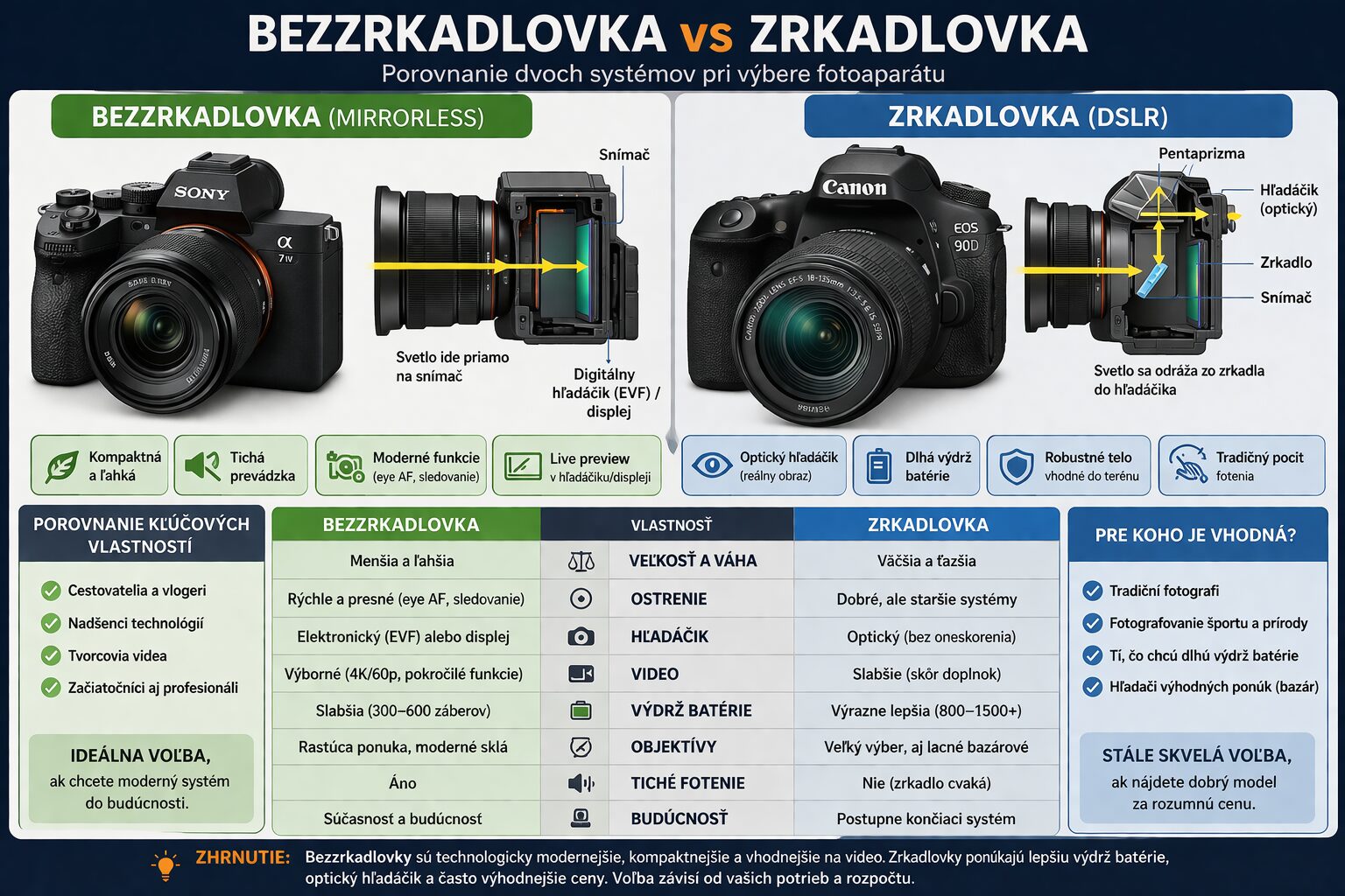 bezzrkadlovka vs zrkadlovka porovnanie dvoch fotoaparátov pri výbere systému