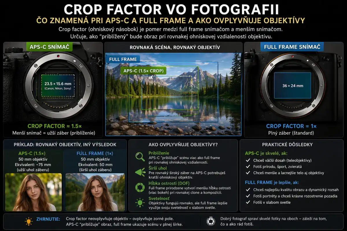 Crop factor vo fotografii – čo znamená pri APS-C a full frame a ako ovplyvňuje objektívy