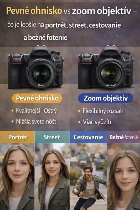 Pevné ohnisko vs zoom objektív – čo je lepšie na portrét, street, cestovanie a bežné fotenie