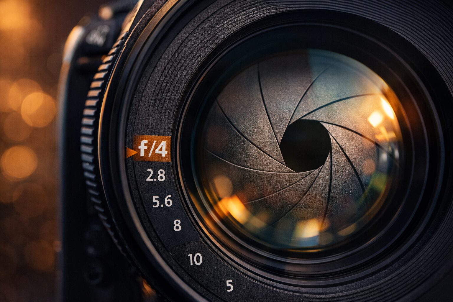 detail objektivu fotoaparatu a nastavenie clony vo fotografii