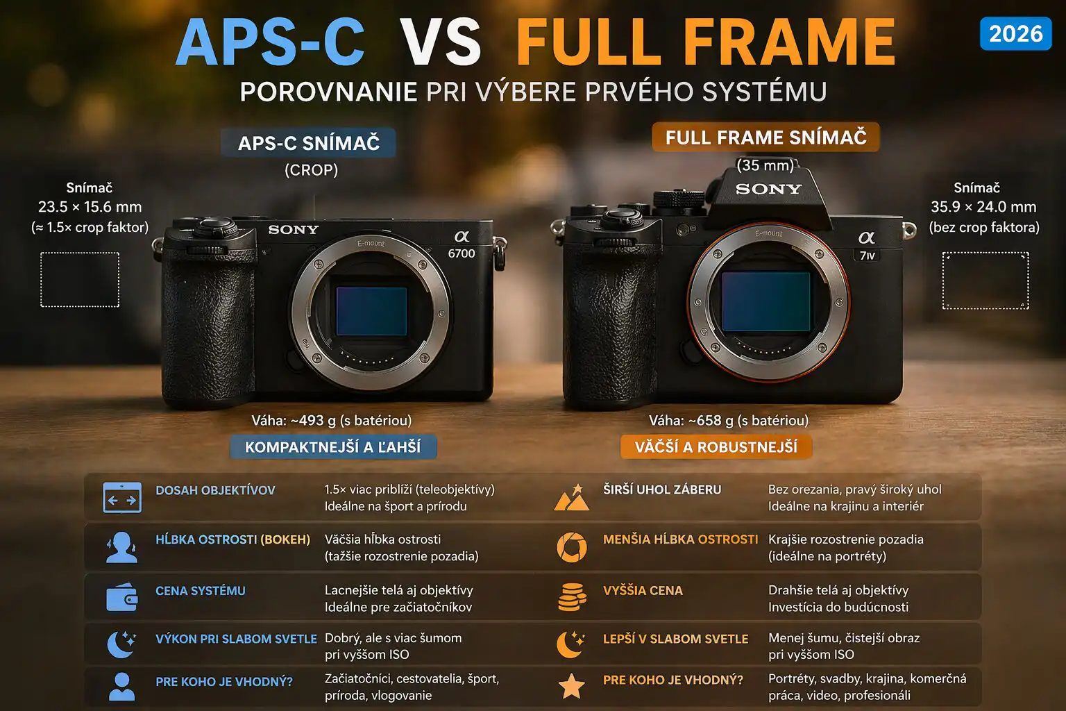 porovnanie aps-c a full frame fotoaparátu pri výbere prvého systému