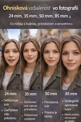 Ohnisková vzdialenosť vo fotografii – 24 mm, 35 mm, 50 mm, 85 mm a čo robia s tvárou, priestorom a perspektívou