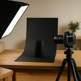 Produktová fotografia v domácom prostredí - čierny produkt
