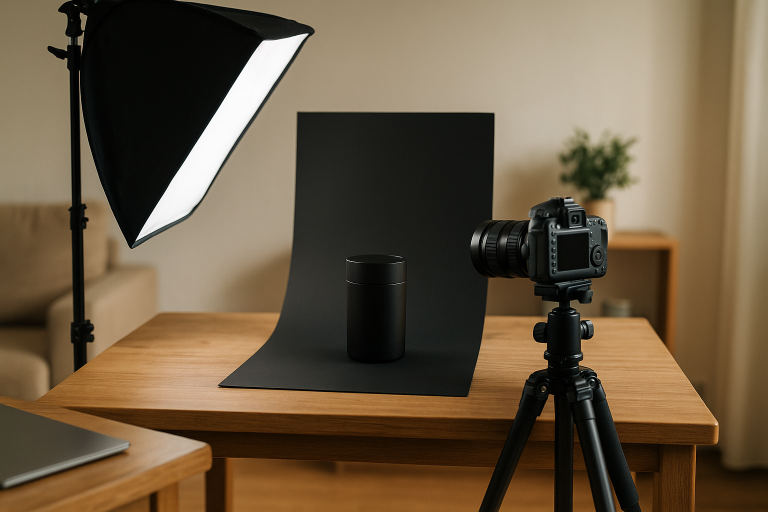 Produktová fotografia v domácom prostredí - čierny produkt