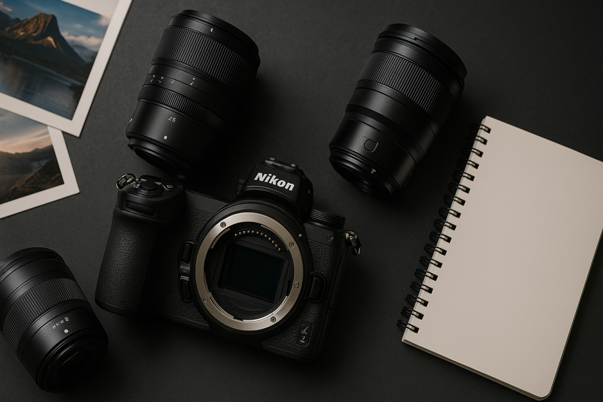Nikon technika a roadmap na pracovnom stole bez ľudí