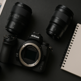 Nikon technika a roadmap na pracovnom stole bez ľudí