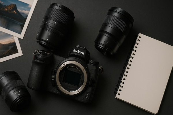 Nikon technika a roadmap na pracovnom stole bez ľudí