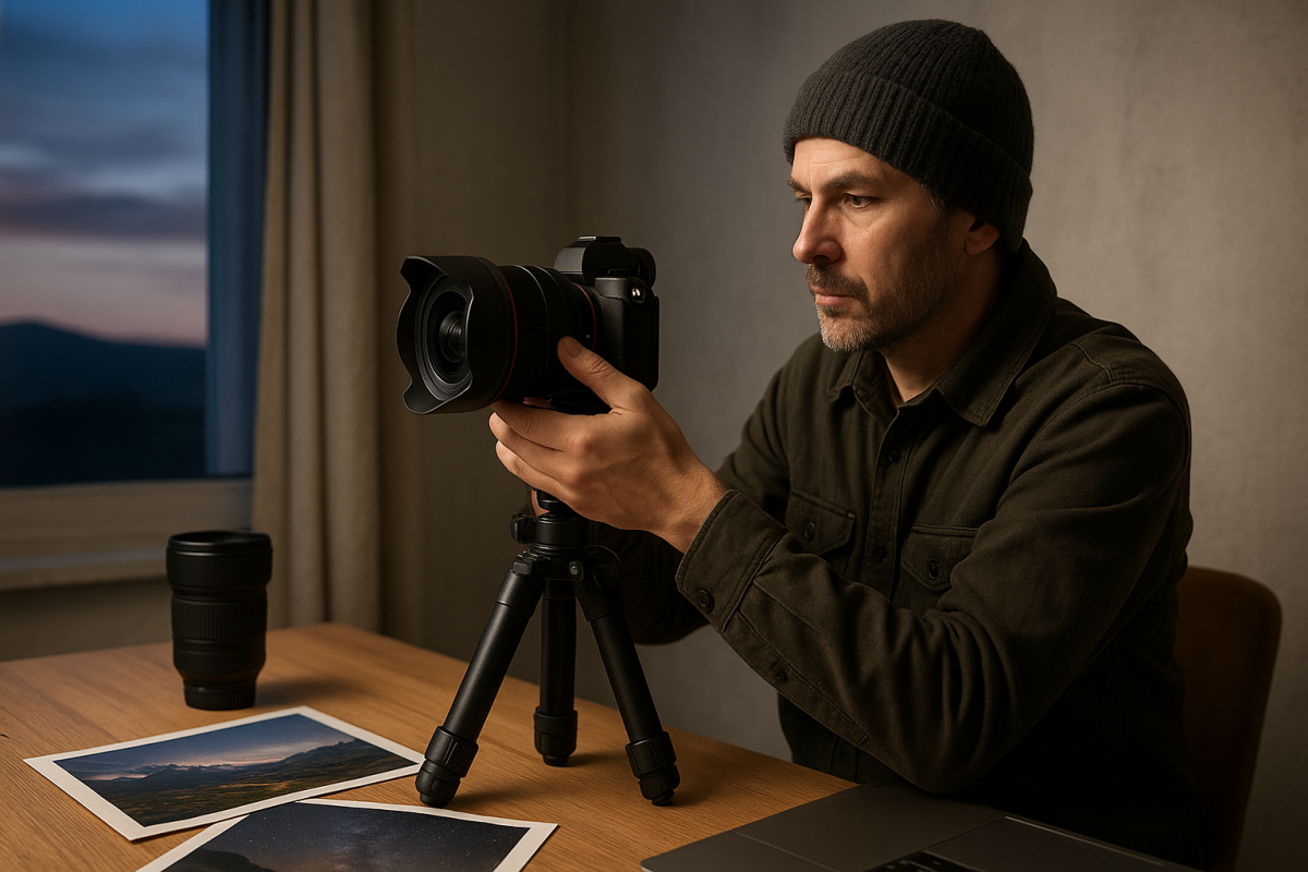 Fotograf fotí hviezdy so širokouhlým objektívom bez značiek a loga