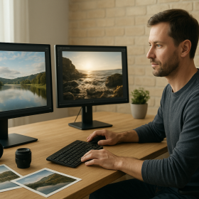 Editorialny vizual k teme Affinity Photo vs Photoshop Elements bez loga a bez citatelneho textu