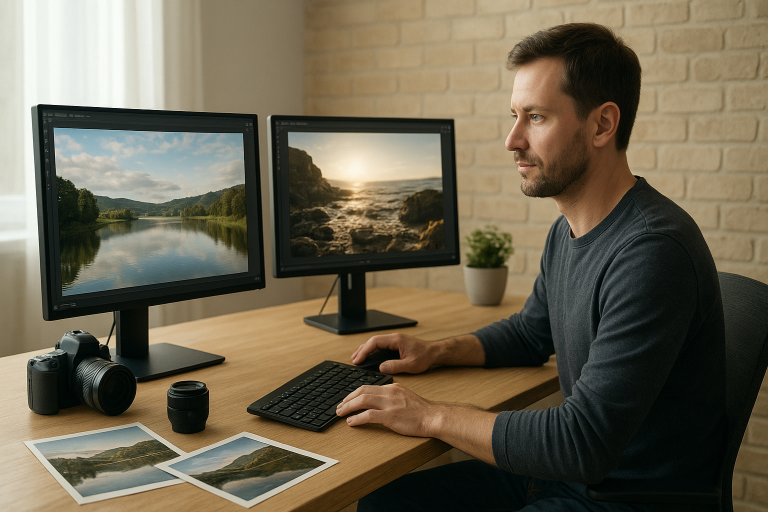 Editorialny vizual k teme Affinity Photo vs Photoshop Elements bez loga a bez citatelneho textu