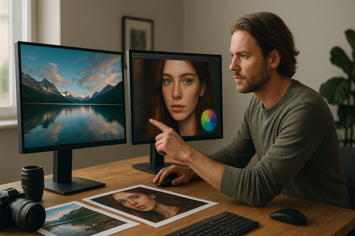 Editorialny vizual k teme EIZO CG2700X vs BenQ SW272Q bez loga a bez citatelneho textu